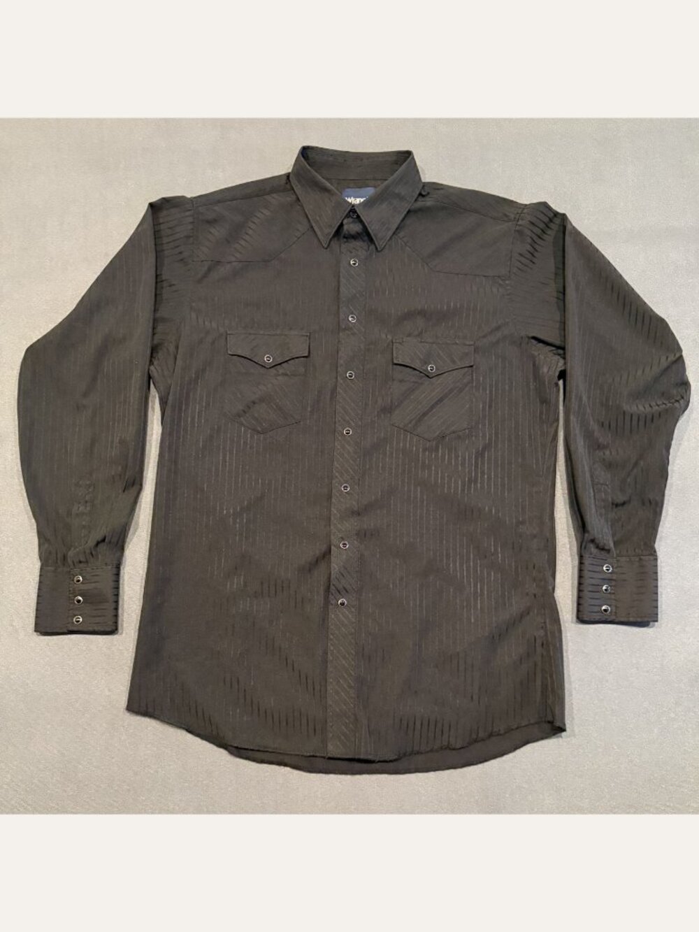 Wrangler Men’s Large Tall Black Dobby Stripe Western Snap Shirt Minimalist